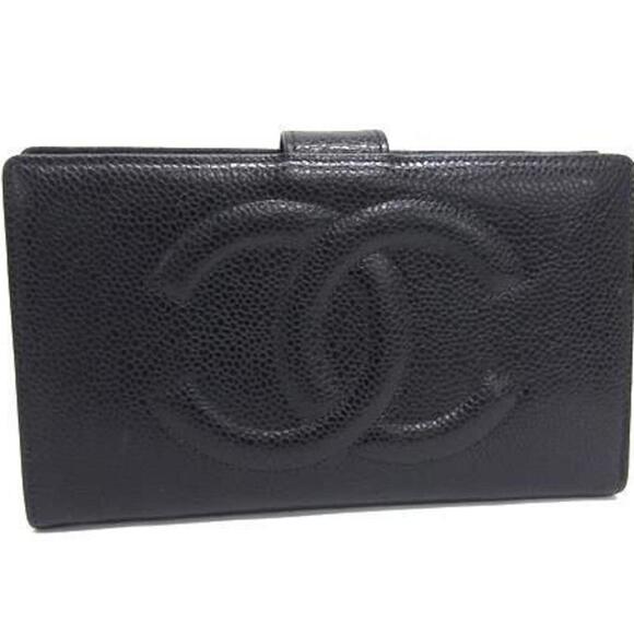 CHANEL Black Caviar Leather Logo Wallet - Picture 1 of 7